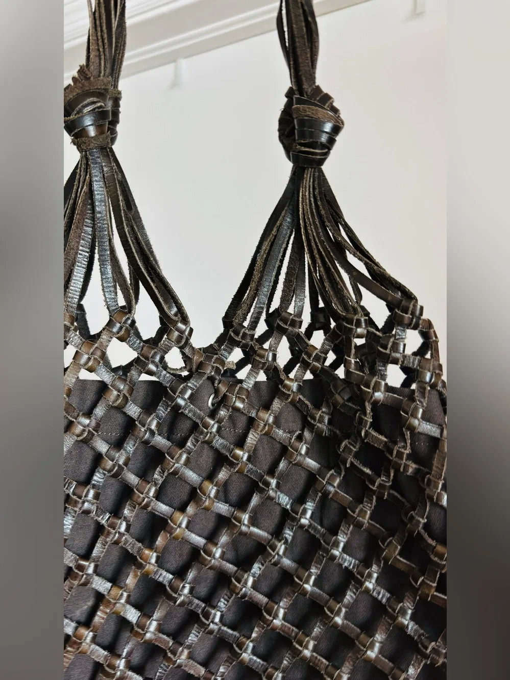 J. Crew Brown Woven Leather Fringe Tote